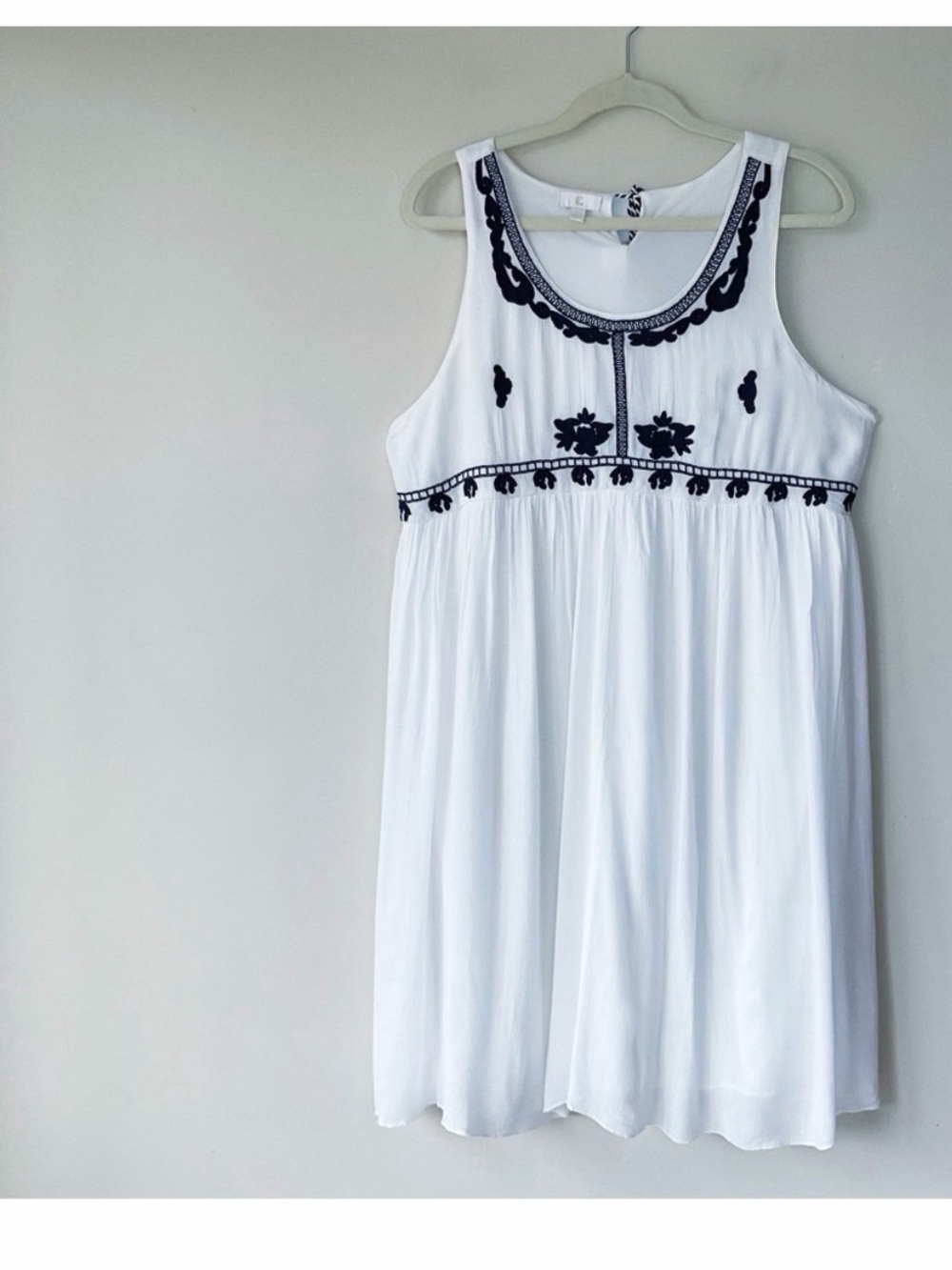 Charming Charlie White Top with Gold Embroidered C